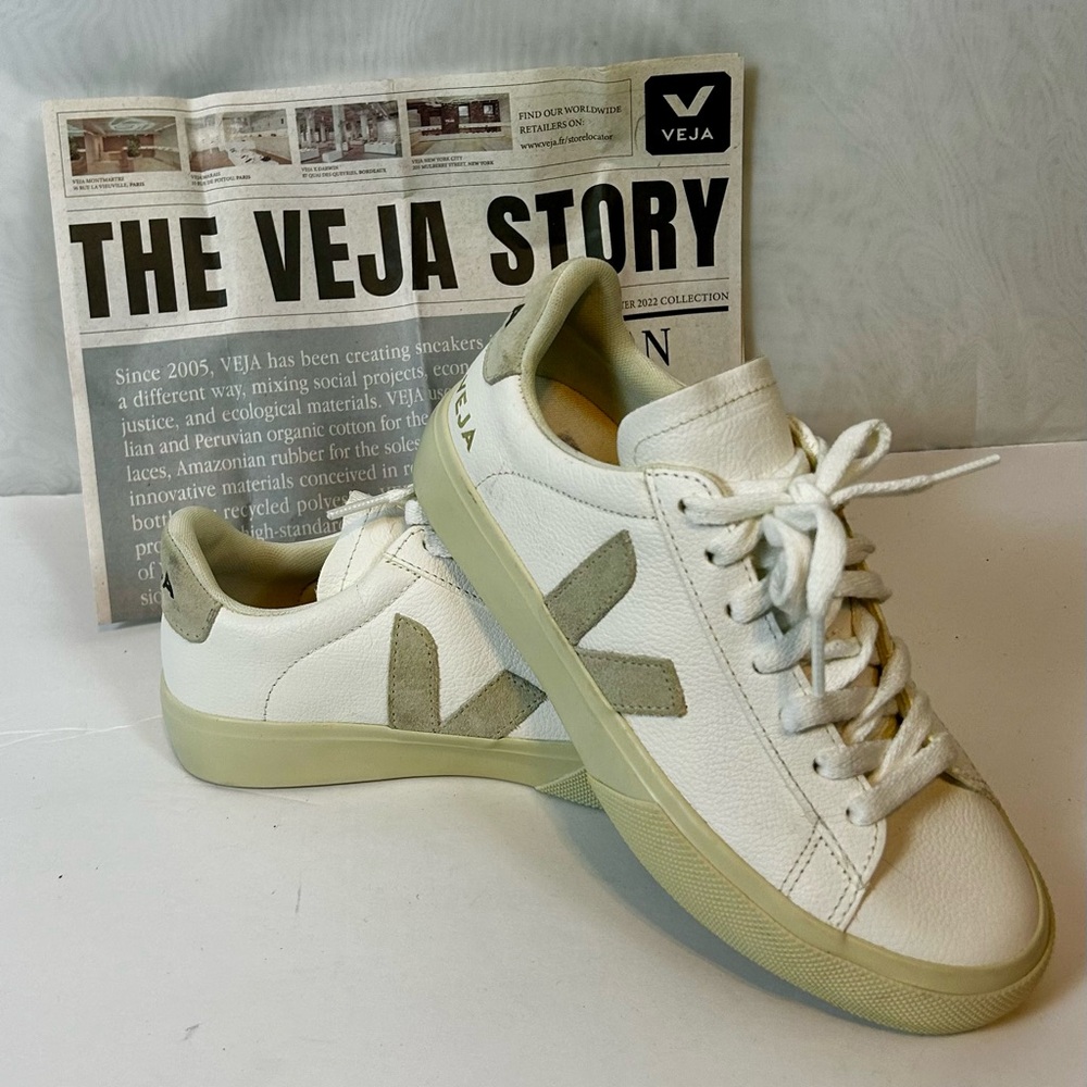 New Veja Campo White Casual Leather Sneakers Shoes / Sz 4